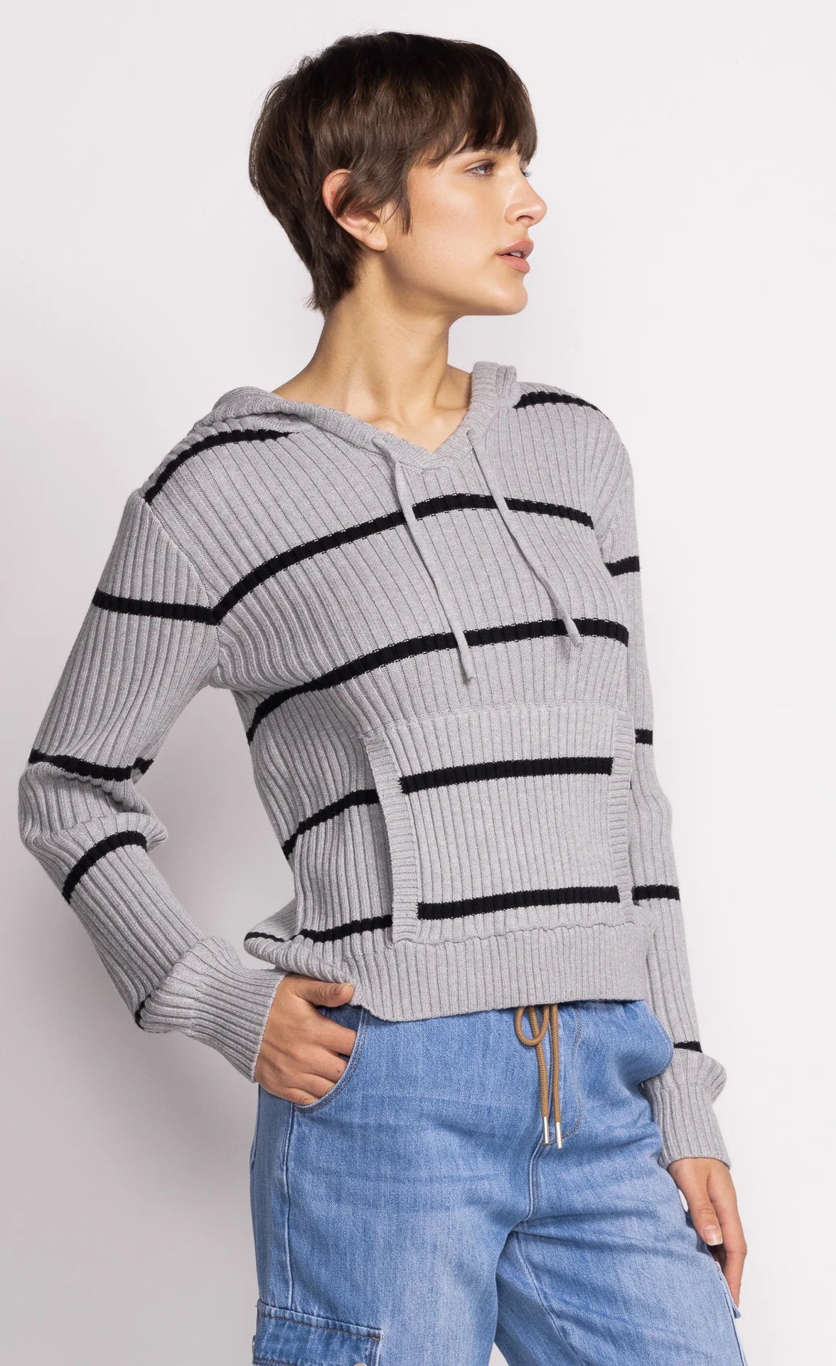 Ribbed Gray & Black Stripe Sweater