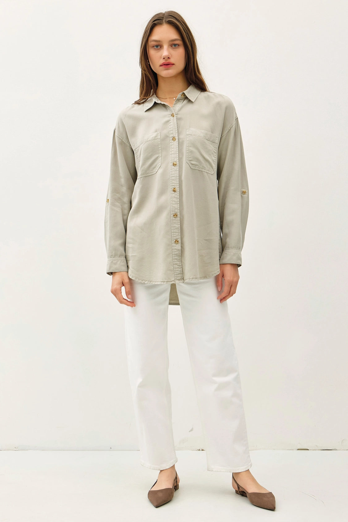 Tencel button down top for women