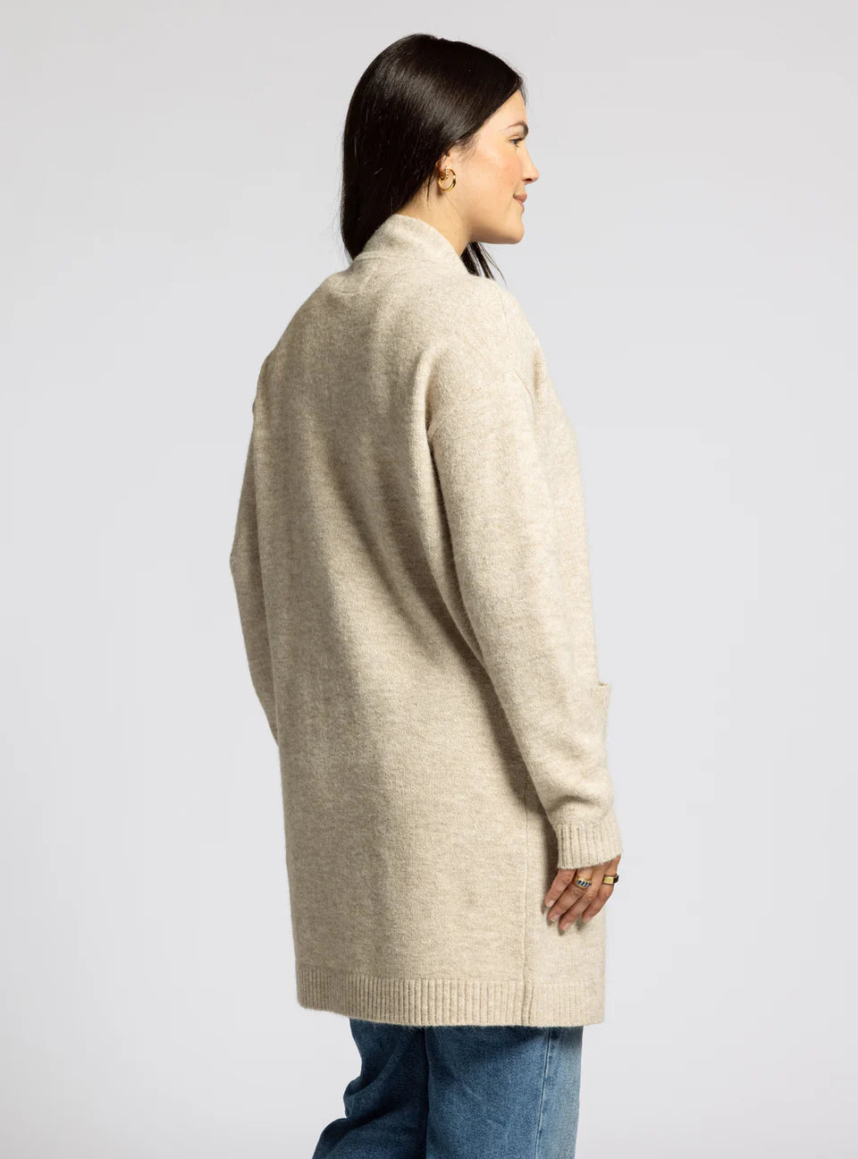 Thick Beige Womens Pocket Cardigan