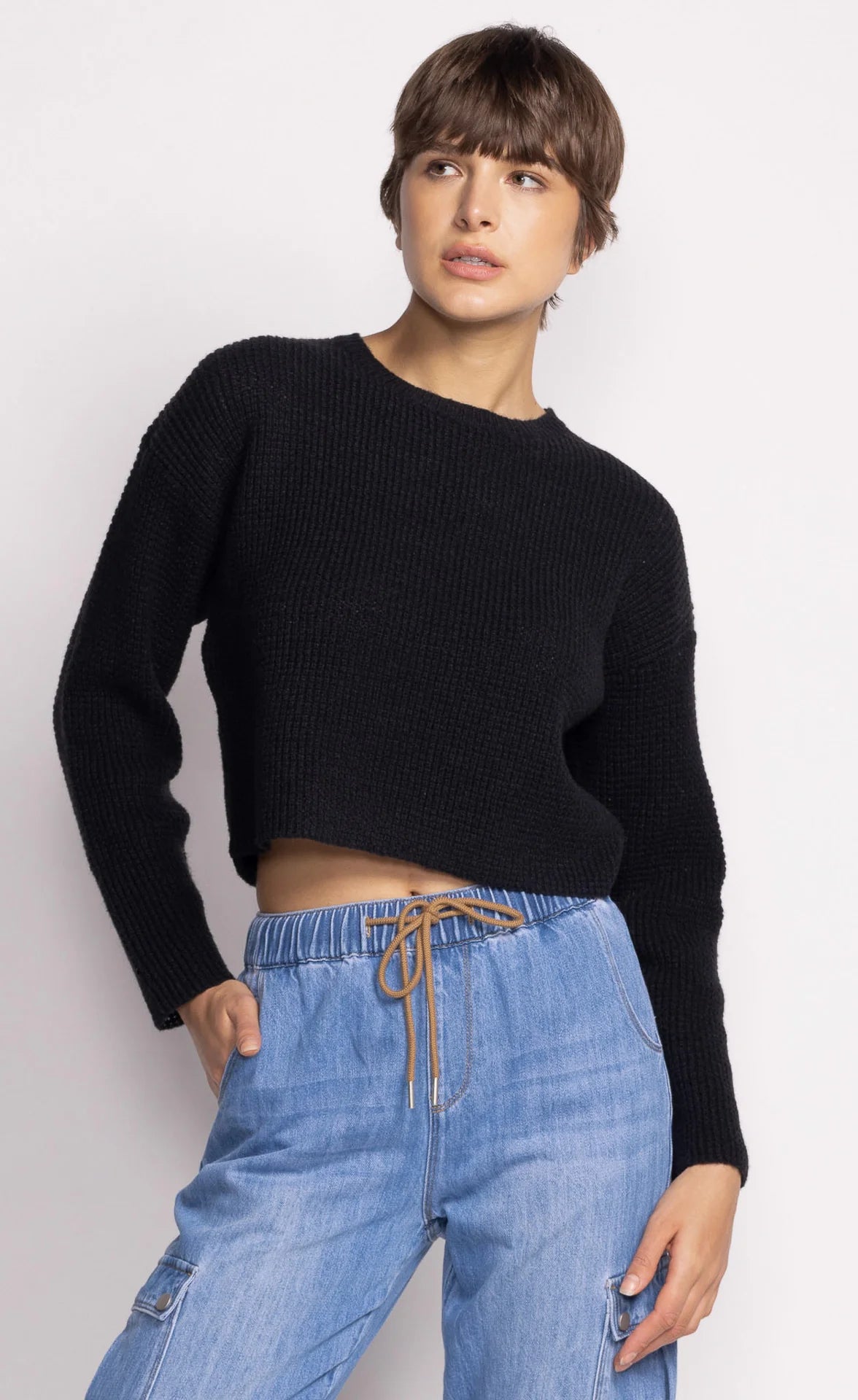 Cropped Waffle Knit Sweater