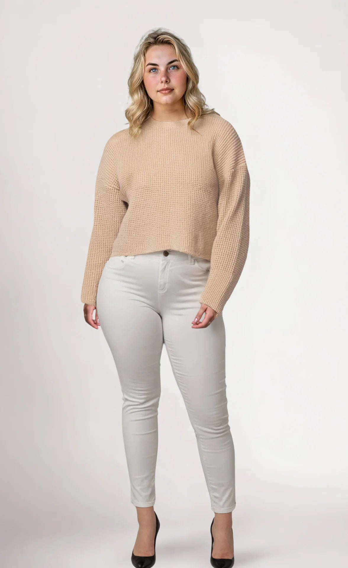 Cropped Waffle Knit Sweater