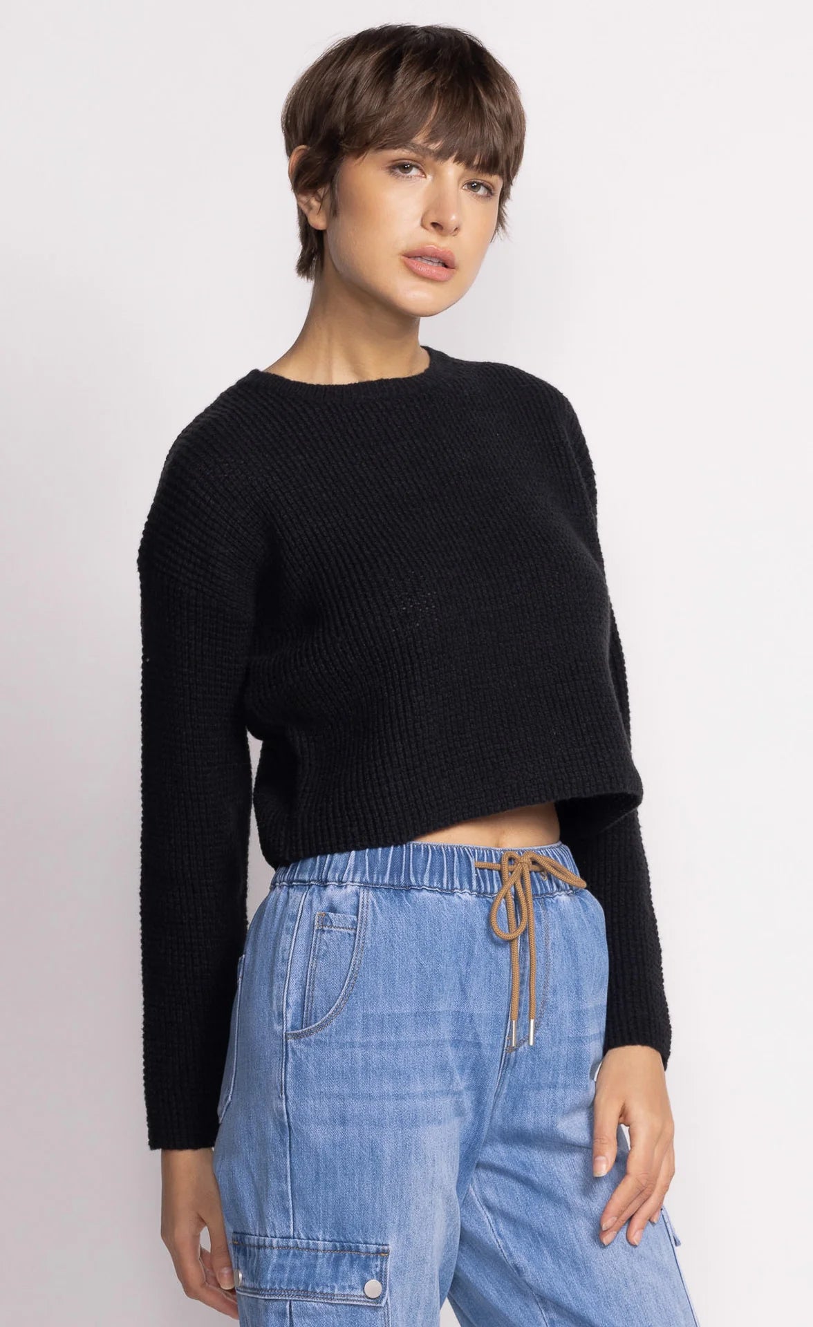 Cropped Waffle Knit Sweater