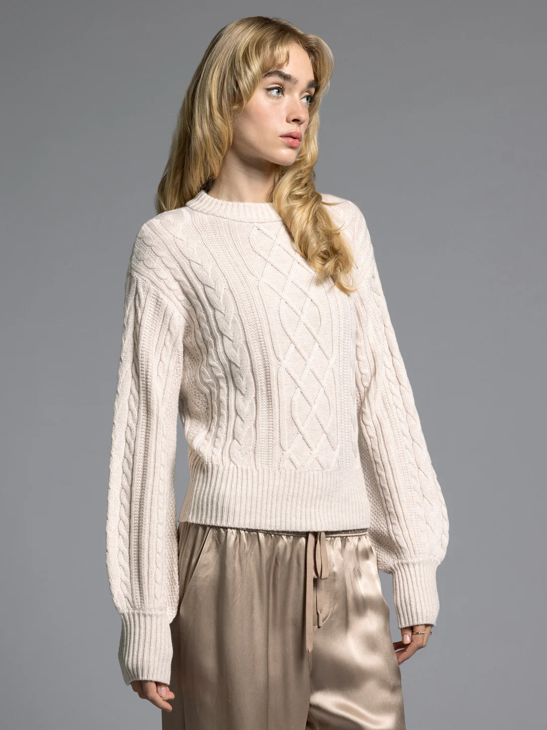 Drop Shoulder Cable Knit Sweater