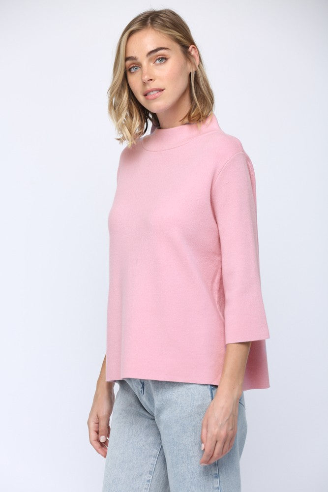 Womens Baby Pink 3/4 Sleeve Mockneck