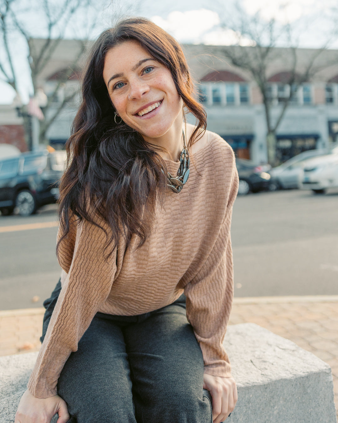 Womens Beige Textured Sweater