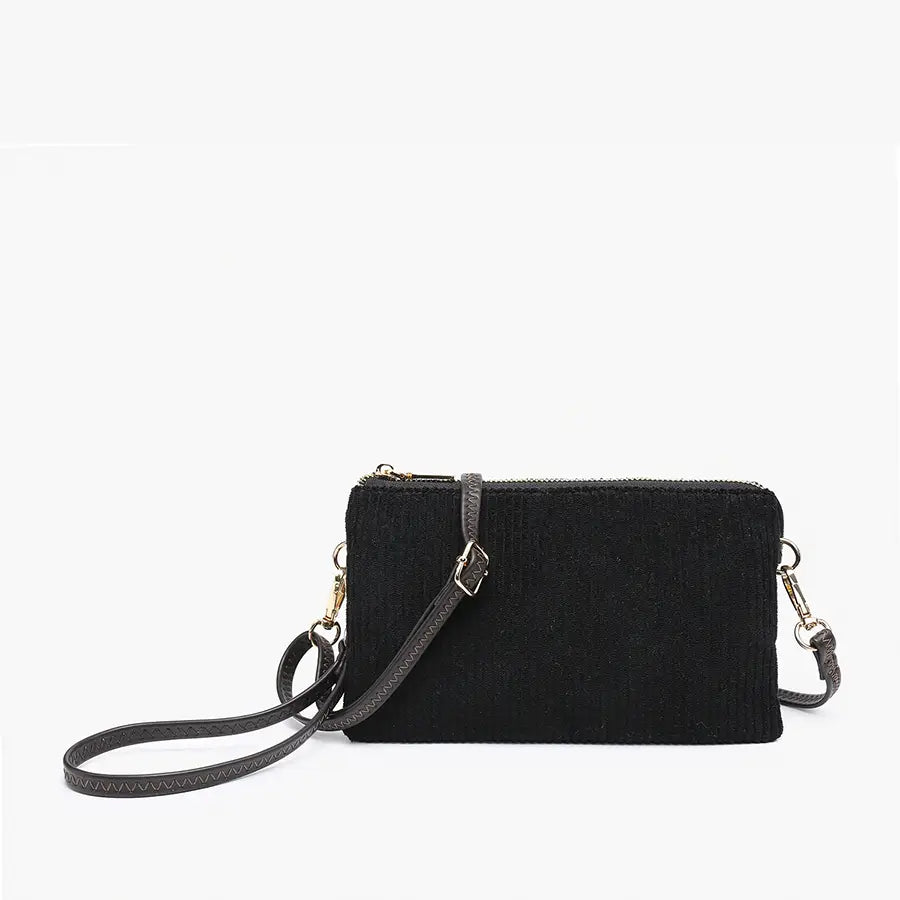 Womens Black Corduroy Crossbody Bag