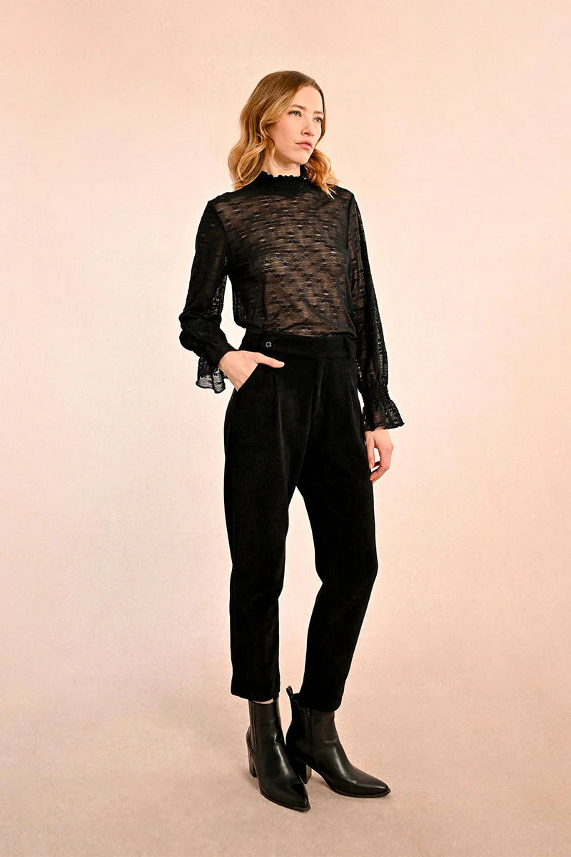 Womens Black Side Button Crop Pant 