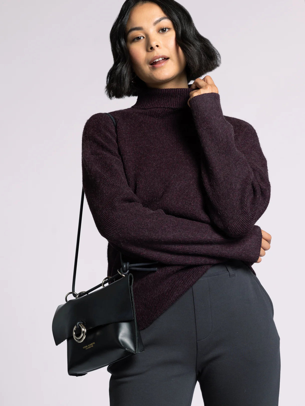 Womens Burgundy Turtleneck Cozy Sweater