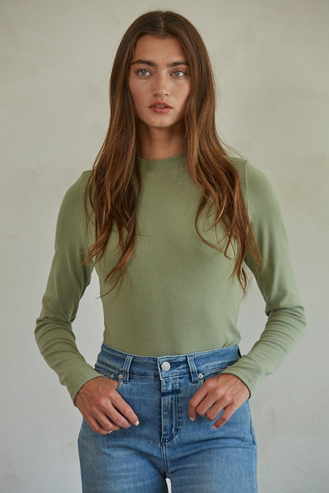 Womens Green Fitted Mockneck