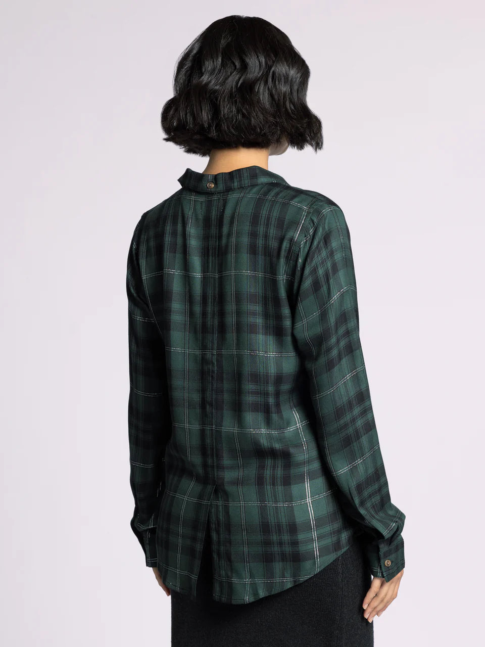 Womens Green Plaid Shimmer Flannel