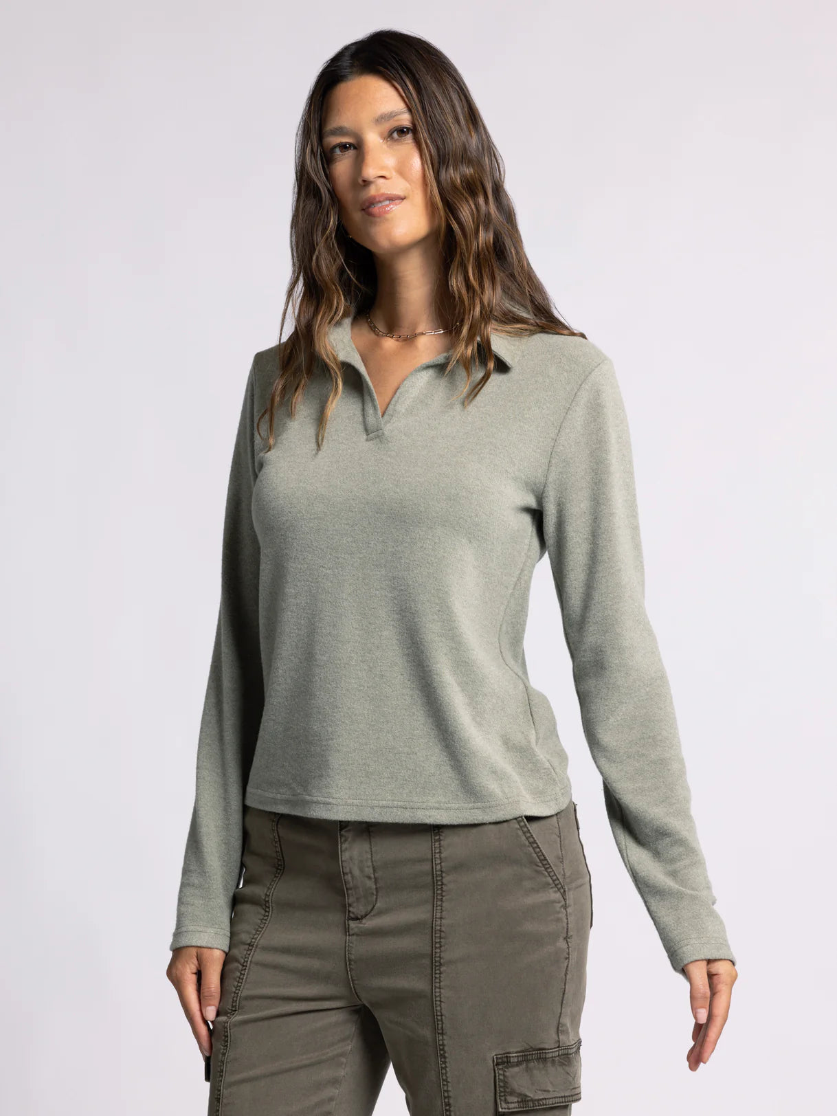 Womens Long Sleeve Collared Top