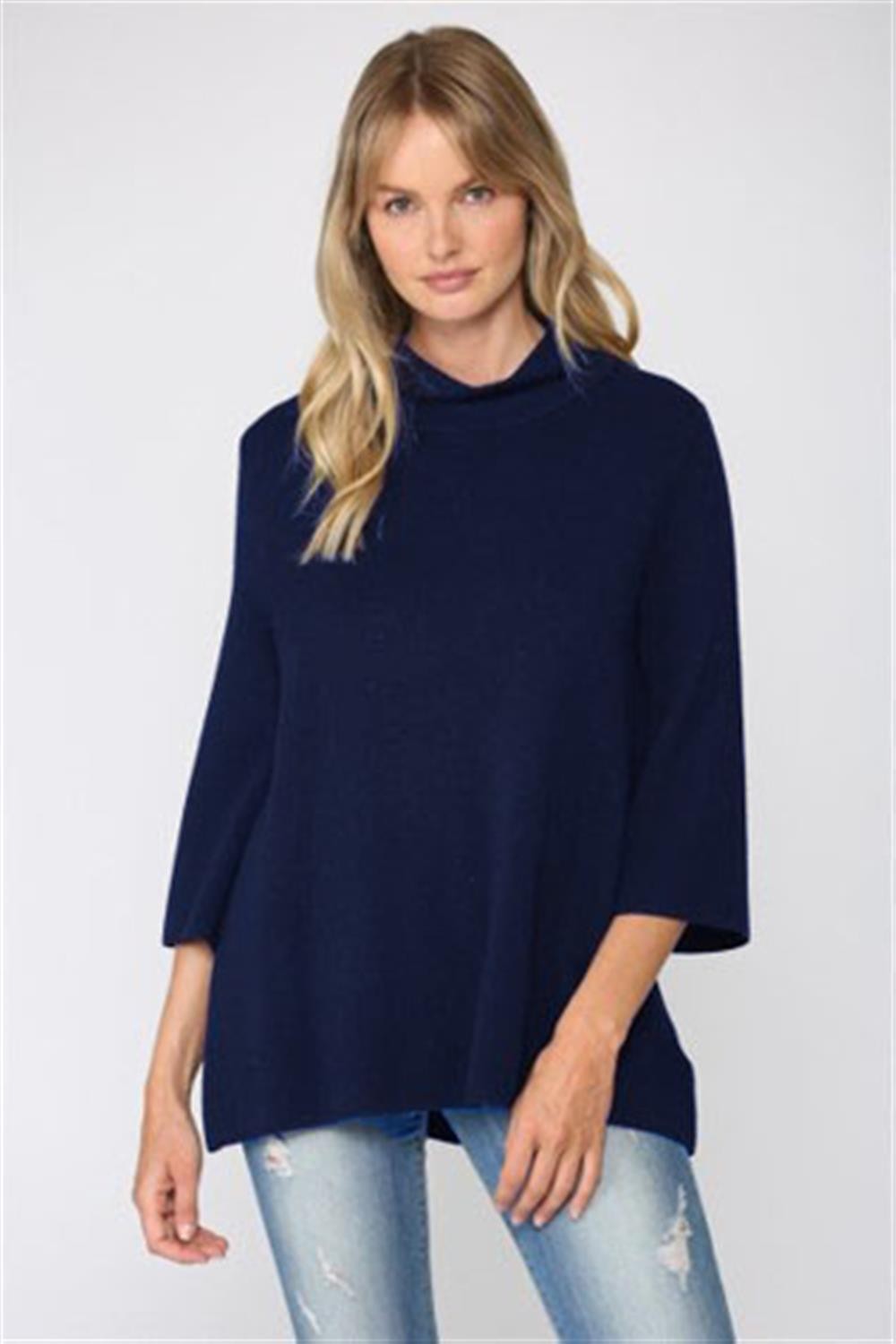 Womens Navy Quarter Sleeve Sweater