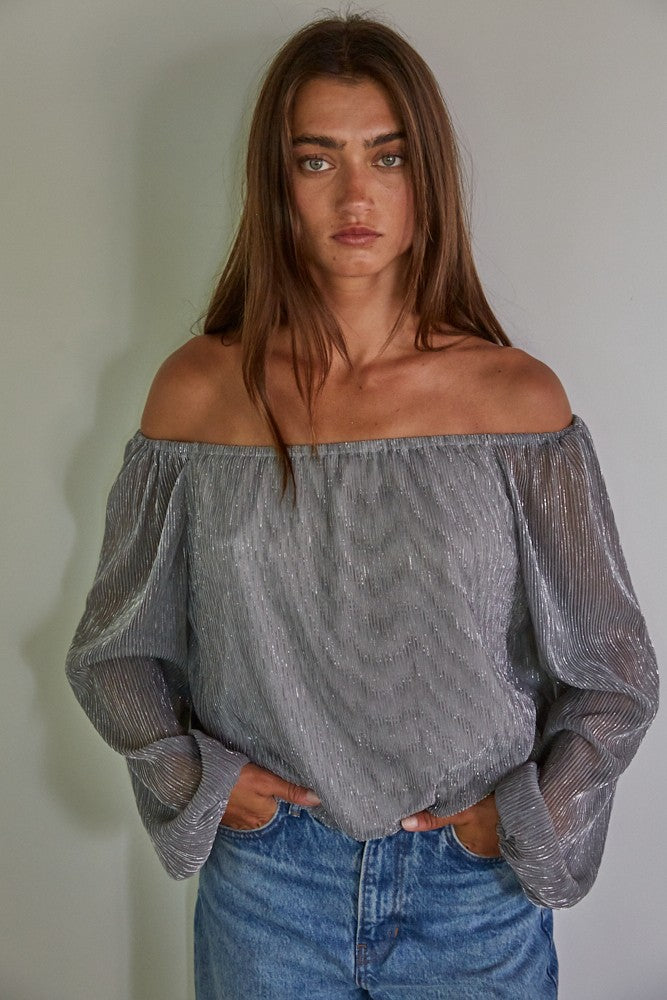 Womens Off The Shoulder Shimmer Top