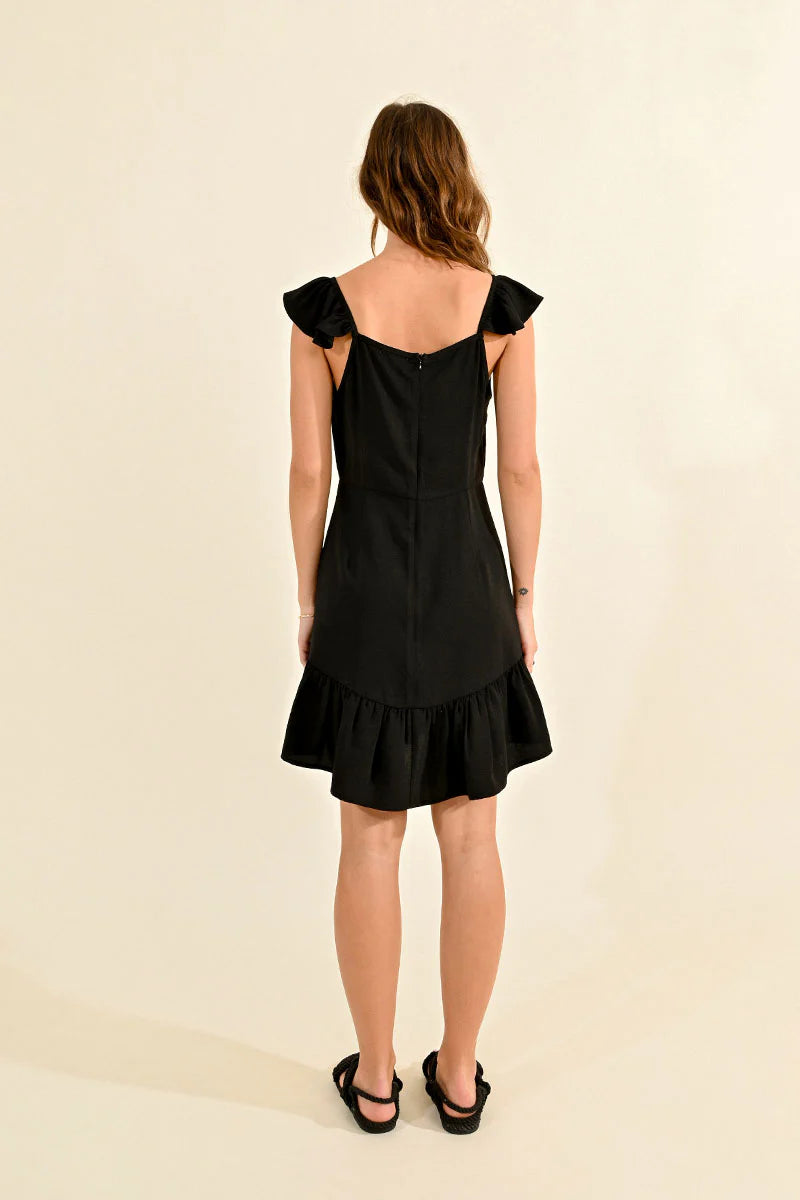 Black Flutter Sleeves Mini Dress