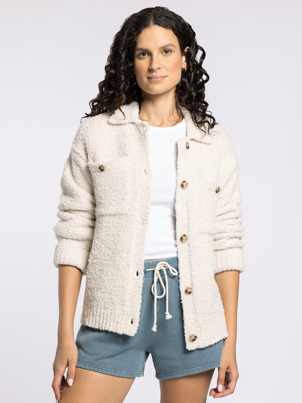 cream button front collard cardigan