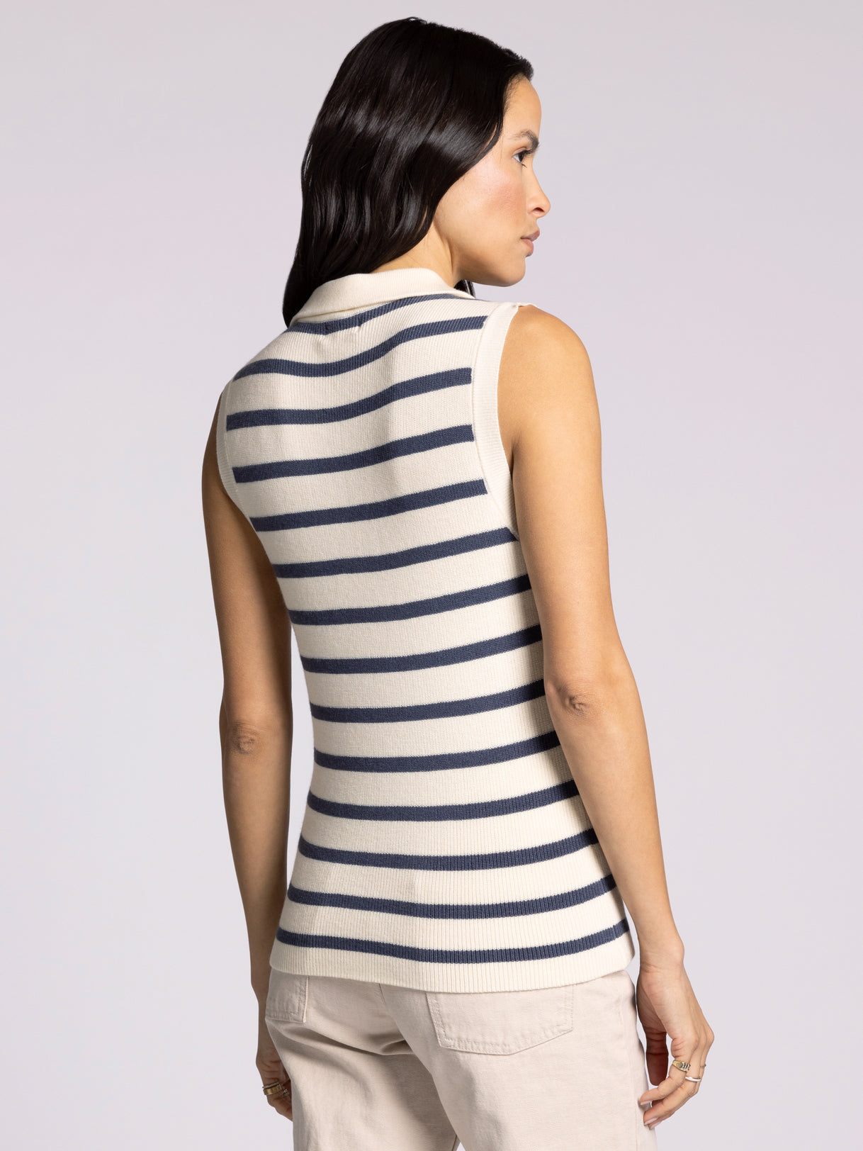 cream navy striped vest back