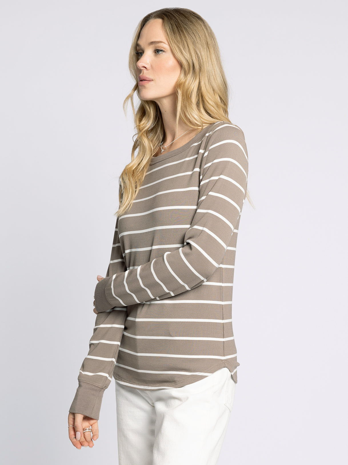 cream striped relaxed fit long sleeve top