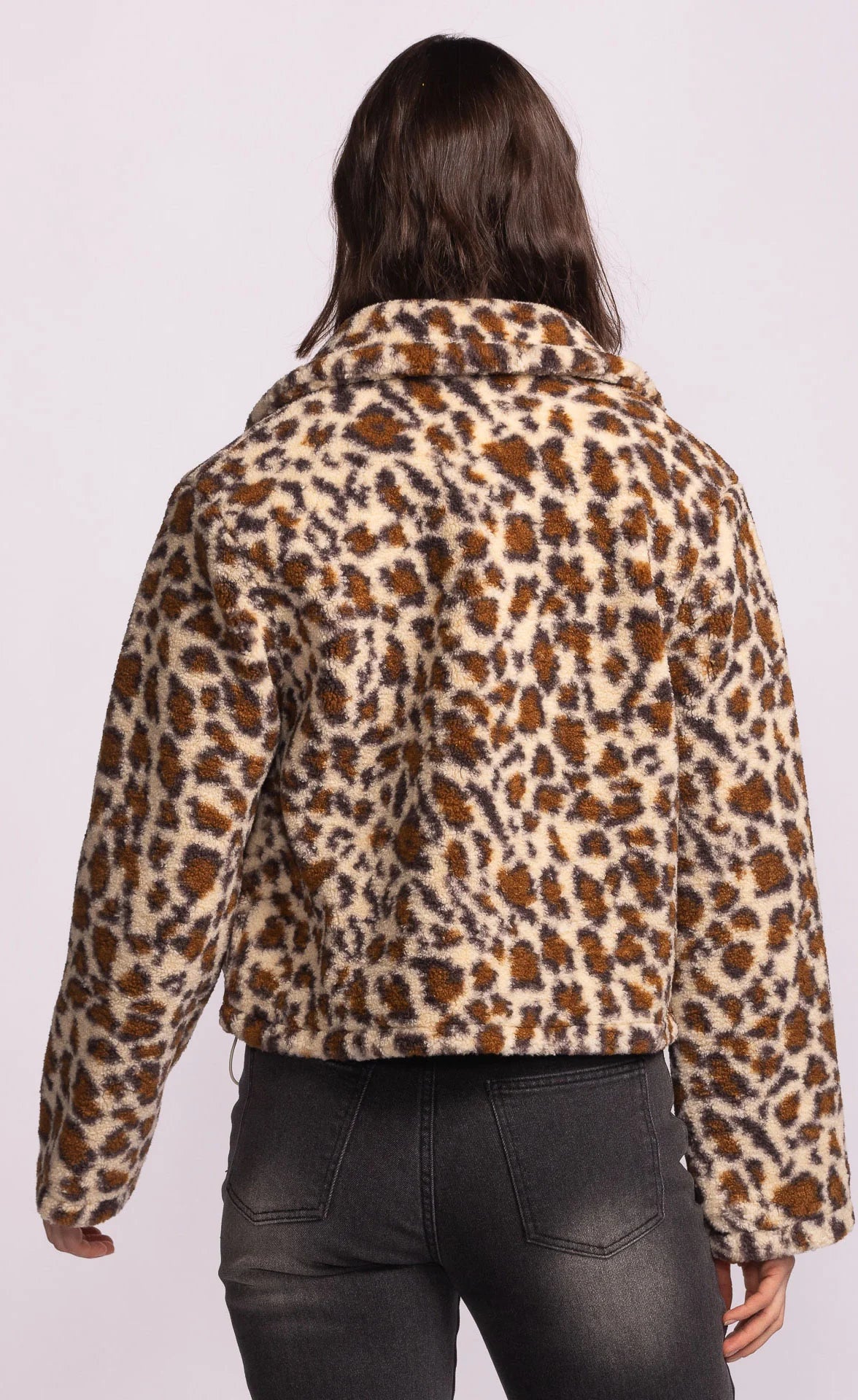 fluffy cropped leopard print coat
