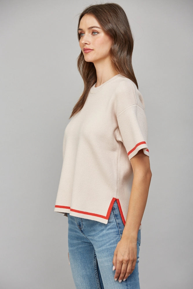 heavy weight knit short sleeve sweater top