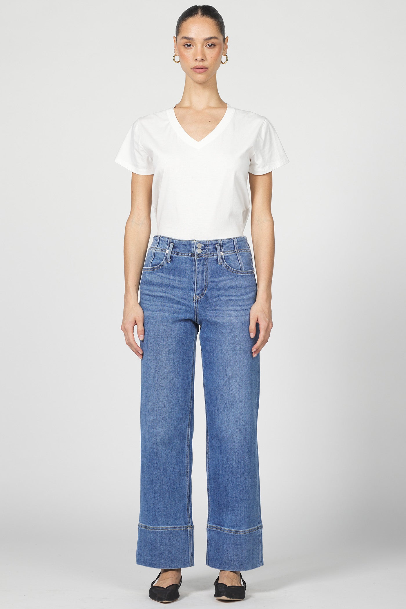 high rise blue jeans