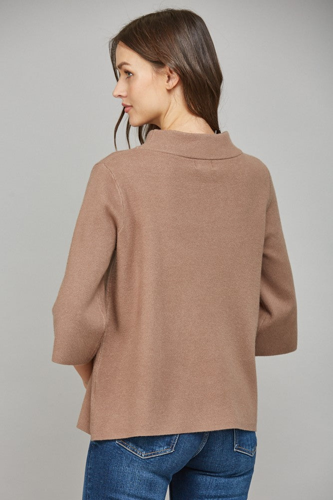 knit mock neck sweater in light brown