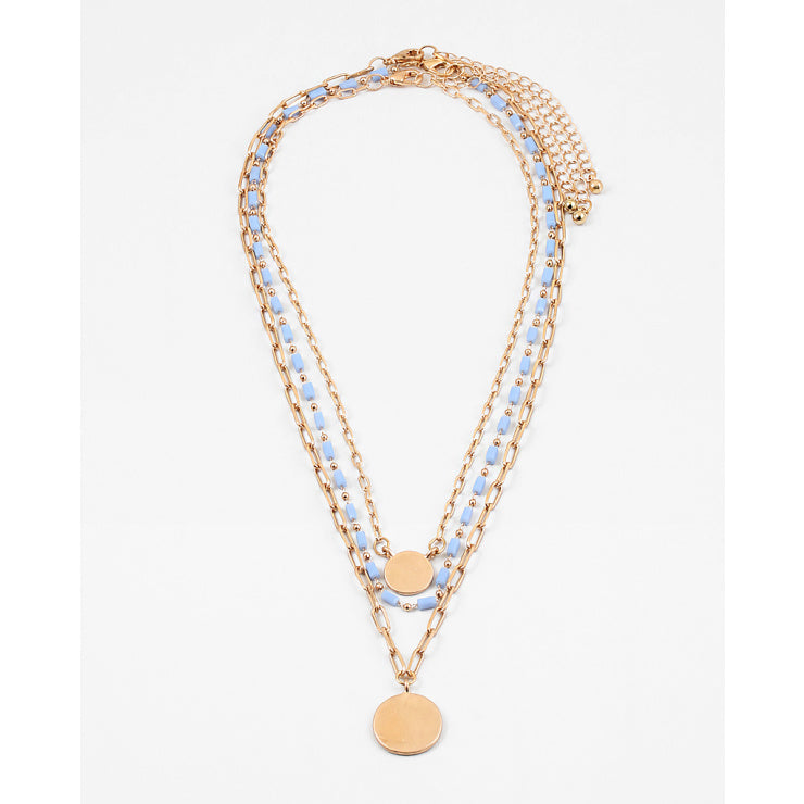 light blue bead gold disc necklace