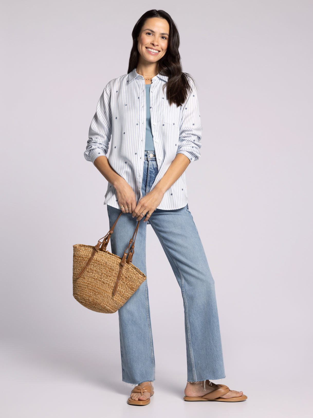 Striped Daisy Button Down Top
