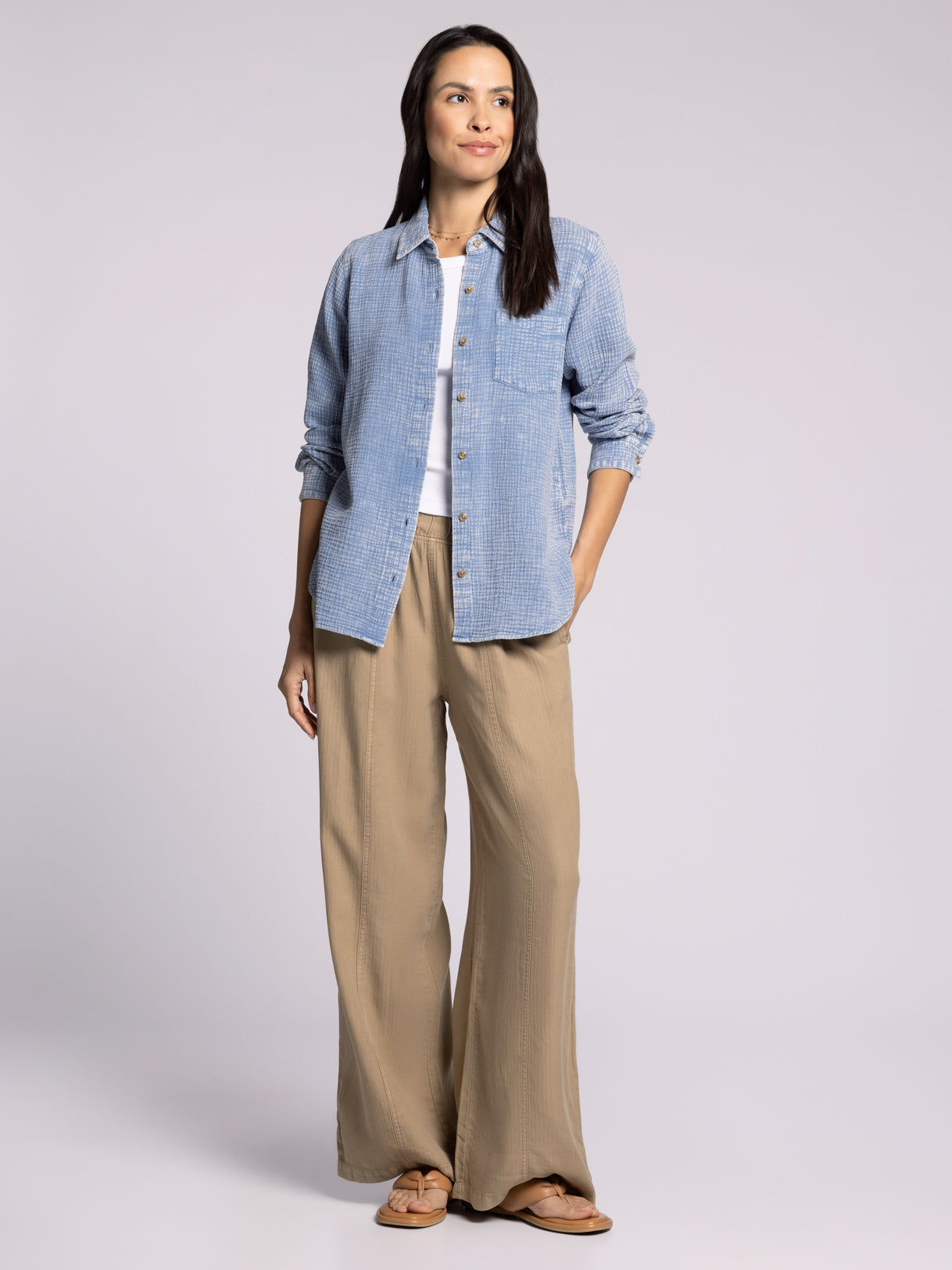 light blue gauze button down