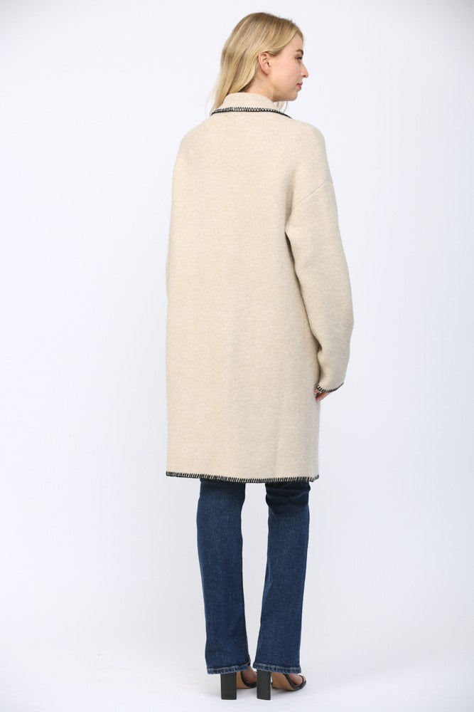 long cream and black stitch coatigan