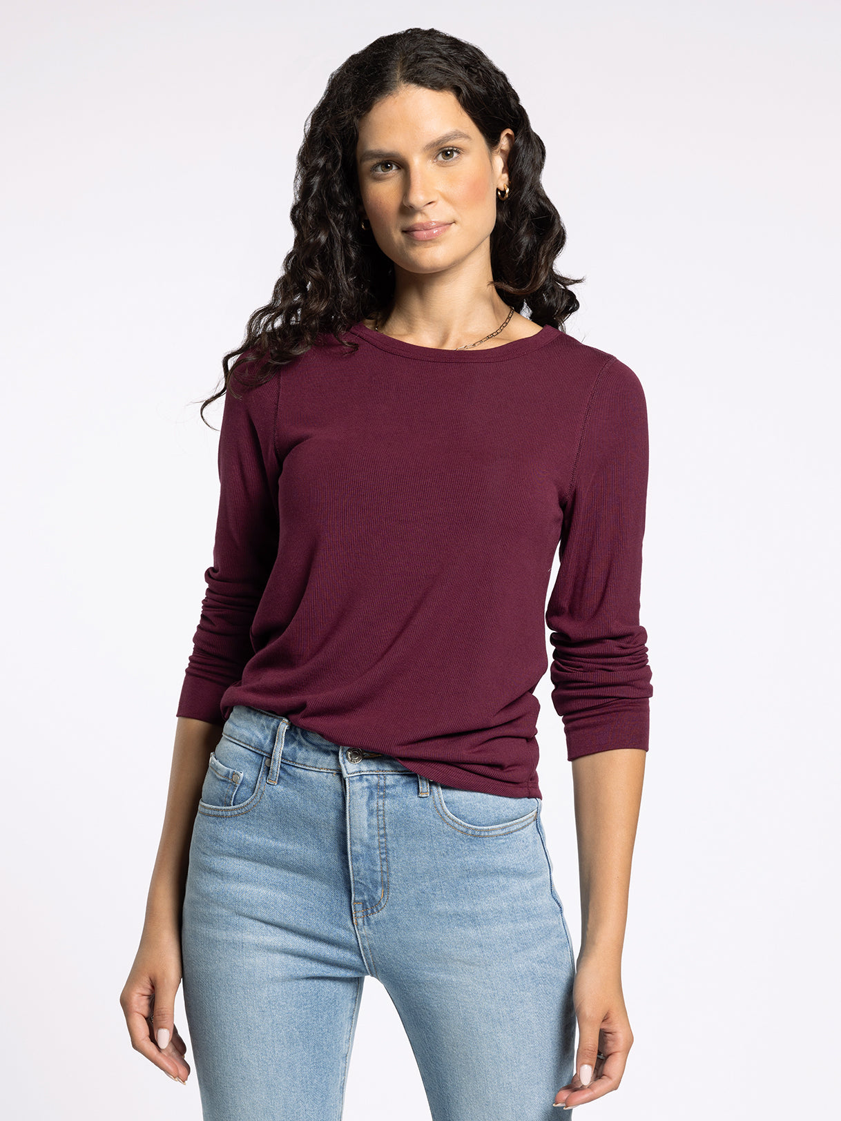 maroon long sleeve crew neck