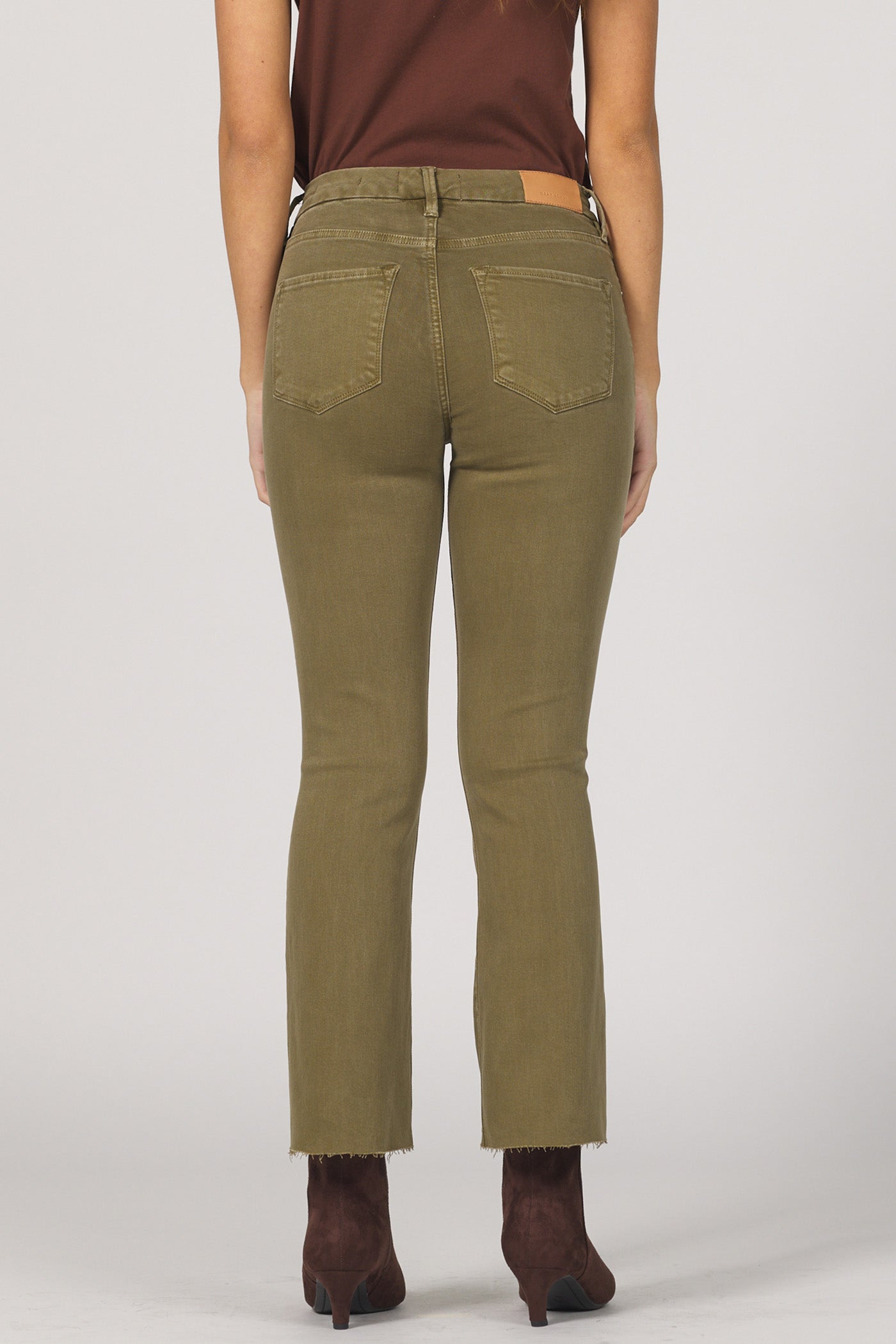 olive Jeanne raw hem olive cropped flare