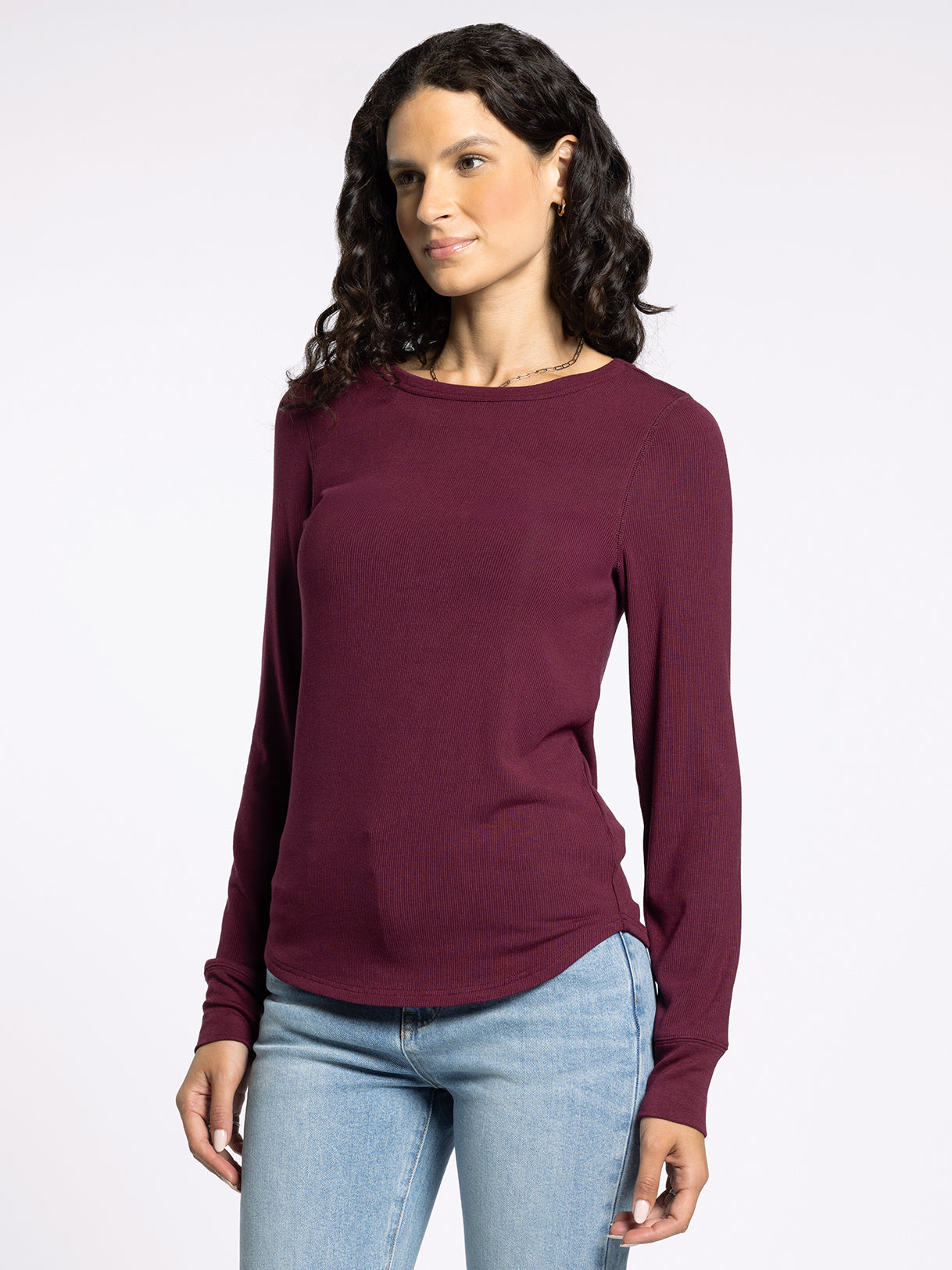 relaxed fit long sleeve tee in maroon