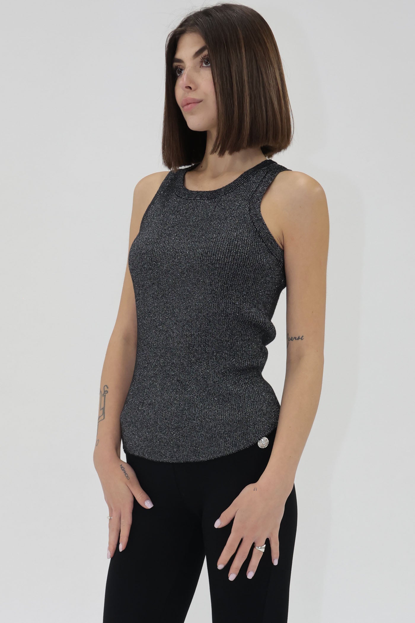 ribbed light black metallic tank top