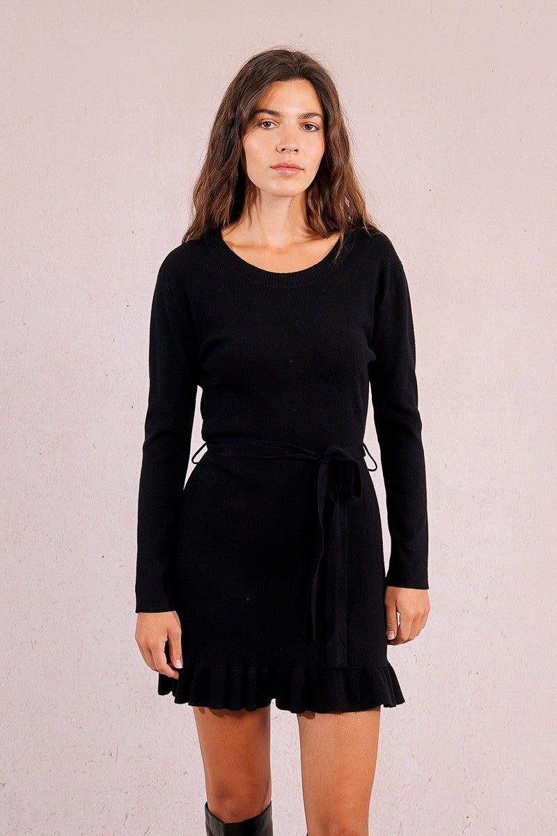 ruffle hem sweater dress black 3