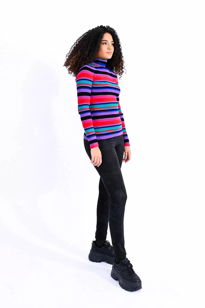 Metallic Stripe Turtleneck Sweater