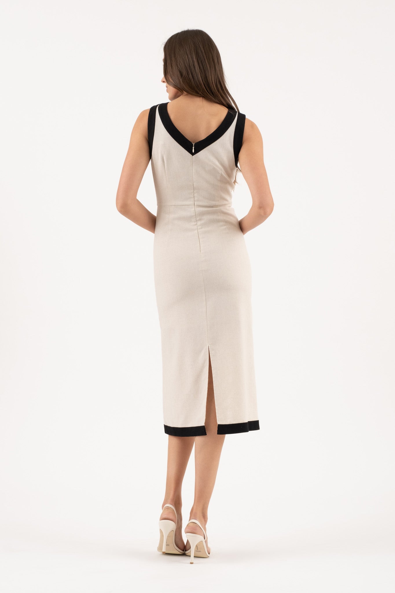 Contrast Trim Linen Midi Dress