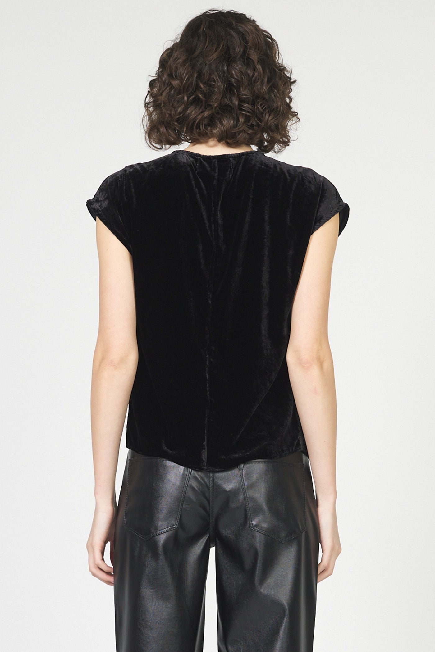 velvet womens cap sleeve top in black