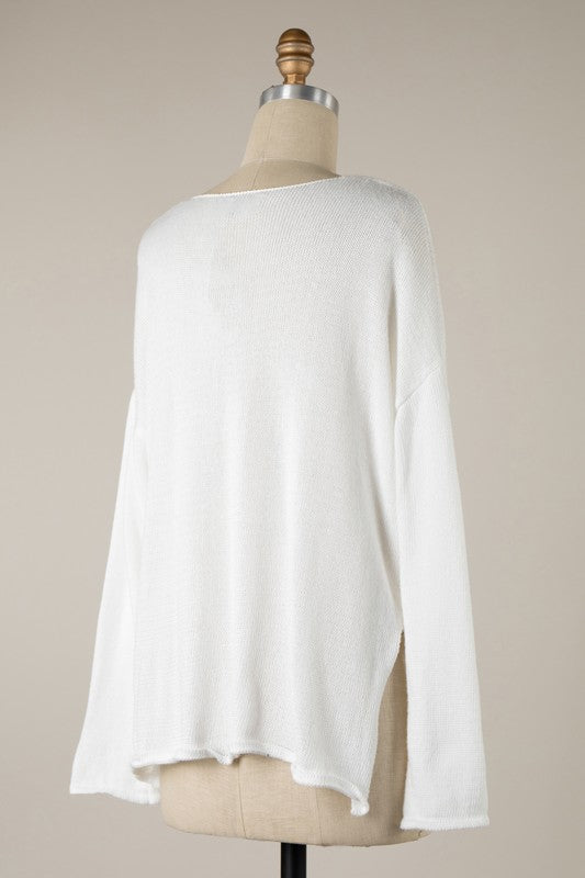 white summer sweater with side slits for women